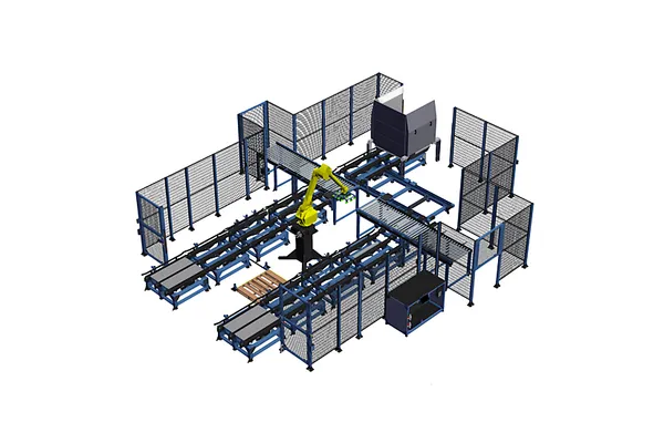 Turnkey Palletizer: Dual Infeed & Automated Outfeed with New Fanuc M-710iC (PZ-IR-269174 v3.27)