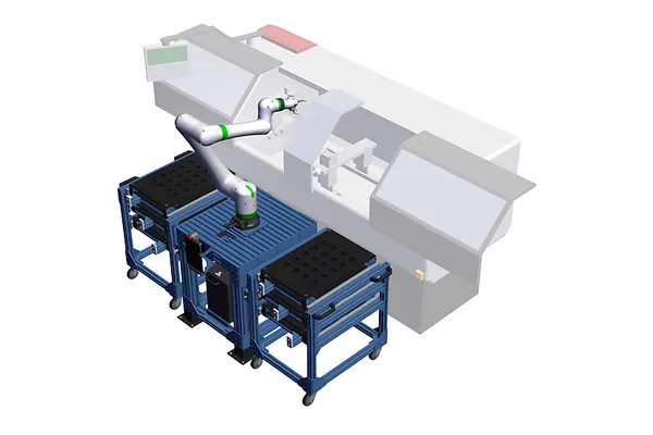 Machine Tending Cell with 2 Mobile Part Presenters with Fanuc CRX-10iA/L (MF-RC-138212 v29)