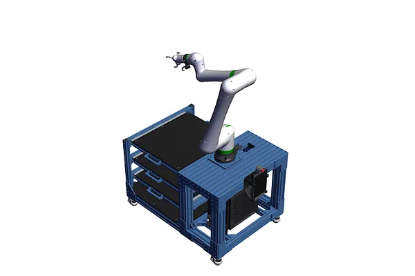 Mobile Machine Tending Workstation with 3 Large Drawers and Fanuc CRX Cobot (MF-RC-139254 v25.5)