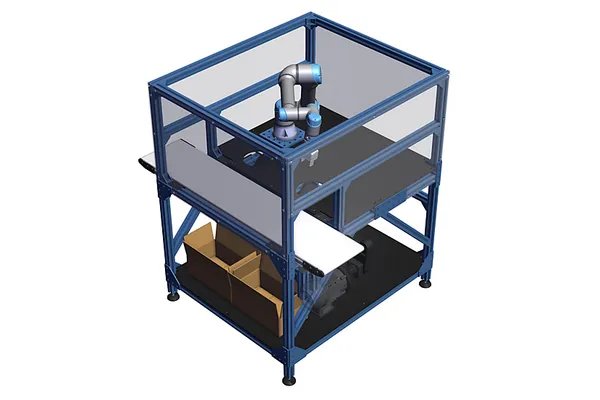 Enclosed Cobot Workstation with Universal Robots UR5e and Conveyor (AS-PP-306472 v14)