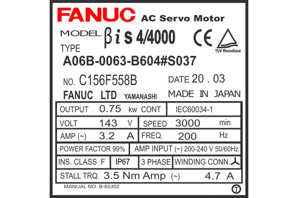 A06B-0063-B604#S037 FANUC AC SERVO MDL BiS4/4000 TPR 90v BRK b128ia